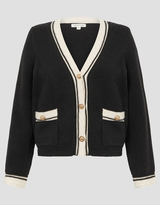 Pia Contrast Trim Cardigan, Black (BLACK), large