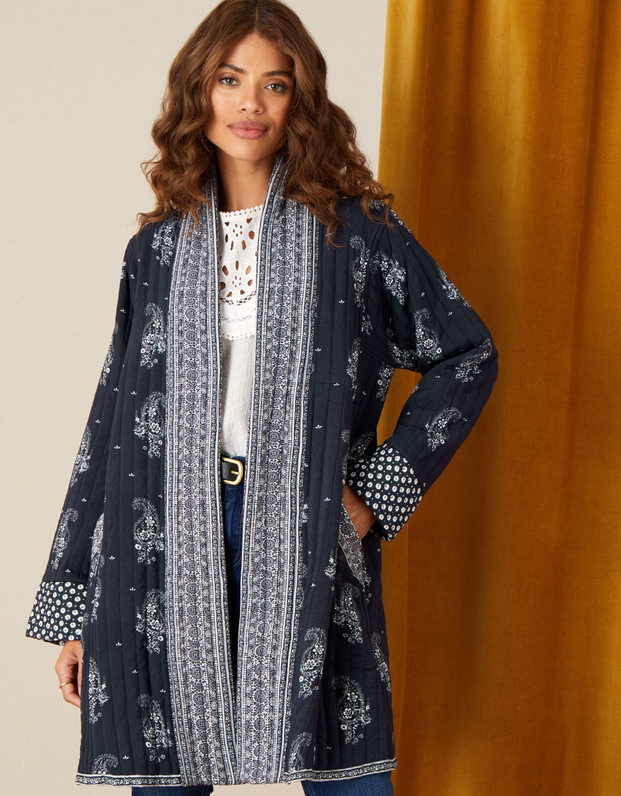 Heston Printed Longline Jacket Blue