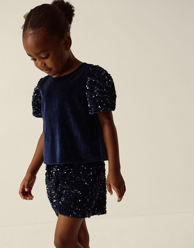 Iona Sequin Velvet T-Shirt & Shorts Set, Blue (NAVY), large