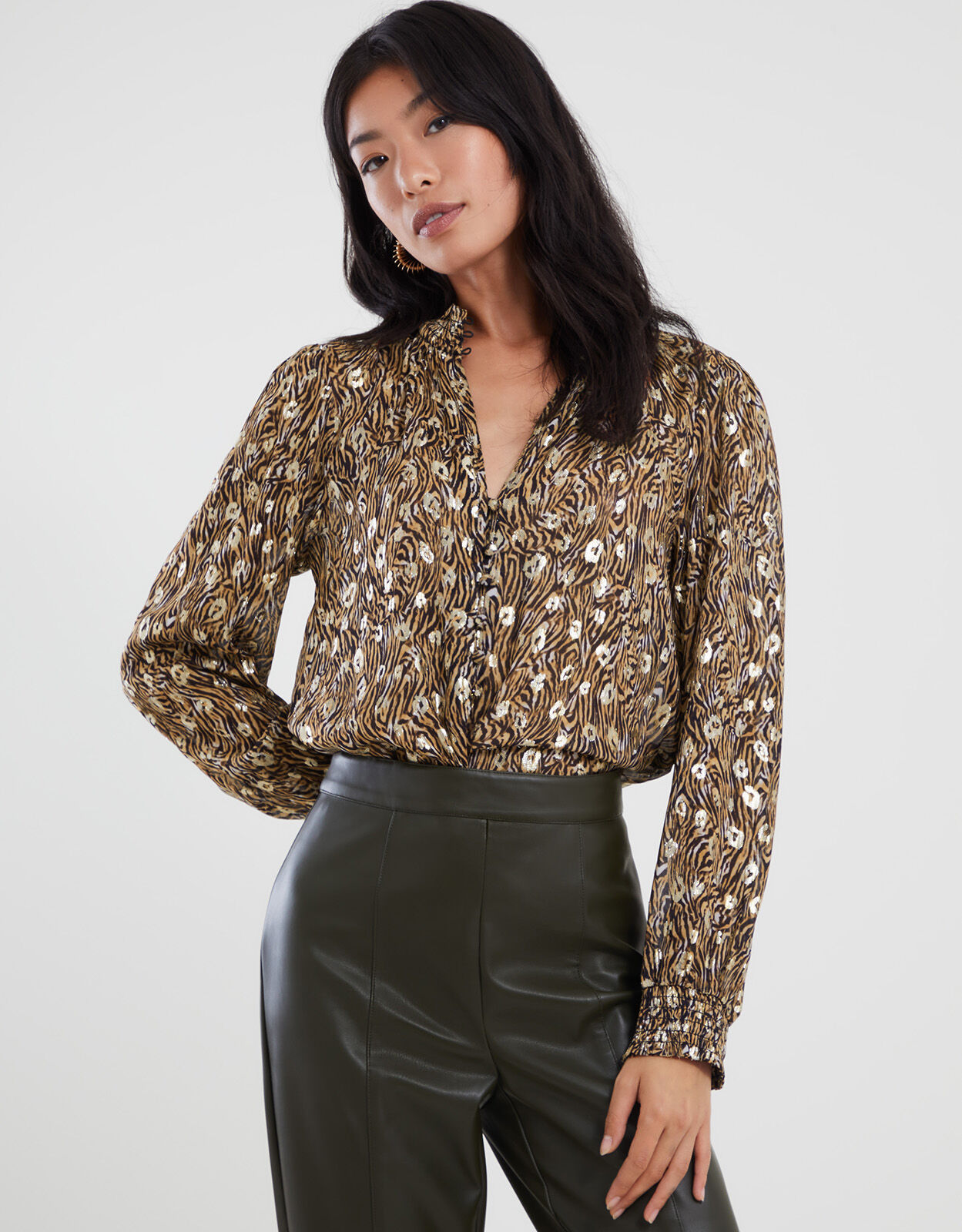 Zeta Animal Print Blouse Camel
