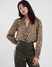 Zeta Animal Print Blouse, Camel (CAMEL), large