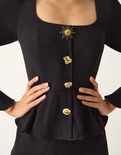 Willow Statement Button Midi Dress, Black (BLACK), large