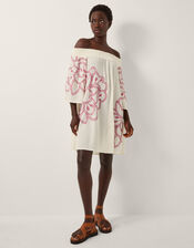 Julie Embroidered Bardot Mini Dress, White (WHITE), large