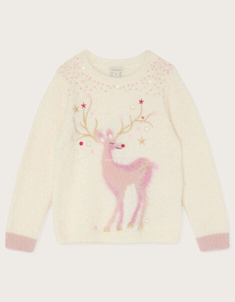 Christmas Reindeer Knitted Jumper, Ivory (IVORY), large