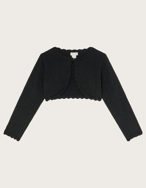 Maeve Sparkle Scallop Cardigan, Black (BLACK), large