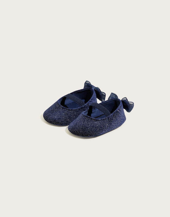 Glitter Velvet Bow Booties, Blue (NAVY), large