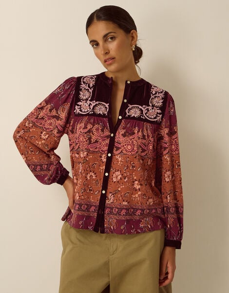 Hunter Floral Print Jersey Shirt, Red (BURGUNDY), large