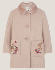 Baby Embroidered Pocket Coat, Camel (OATMEAL), large