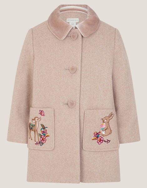 Baby Embroidered Pocket Coat, Camel (OATMEAL), large