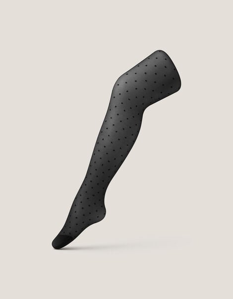 Semi Sheer Polka Dot Tights, Black (BLACK), large