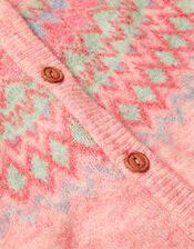 Fair Isle Knit Cardigan in Recycled Polyester, Pink (PINK), large