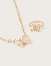 Jewel Butterfly Necklace and Ring Set, , large