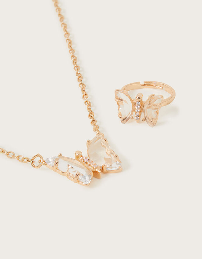 Jewel Butterfly Necklace and Ring Set, , large