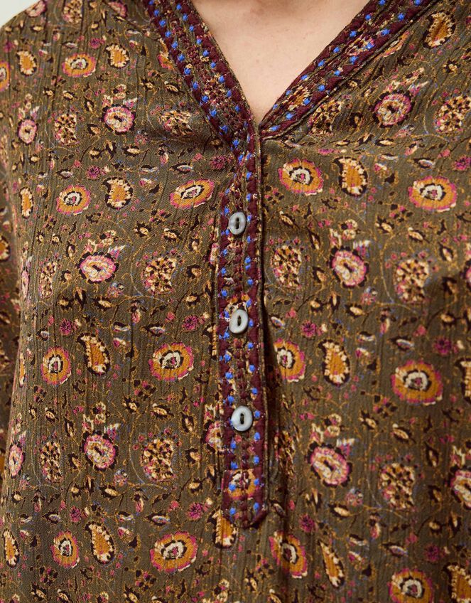 East Lyza Floral Print Top, Green (KHAKI), large