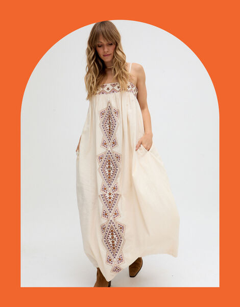 Raffya Sapphire Embroidered Maxi Dress, Cream (CREAM), large