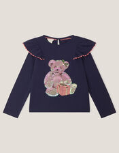 Christmas Sequin Bear Top, Blue (NAVY), large