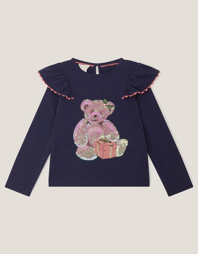 Christmas Sequin Bear Top, Blue (NAVY), large