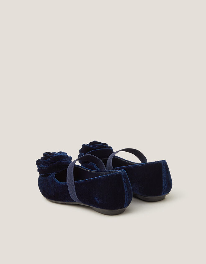 Rosette Velvet Strap Ballet Flats, Blue (NAVY), large