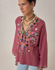 Maison Hotel Asha Mirror Embroidered Top, Pink (PINK), large