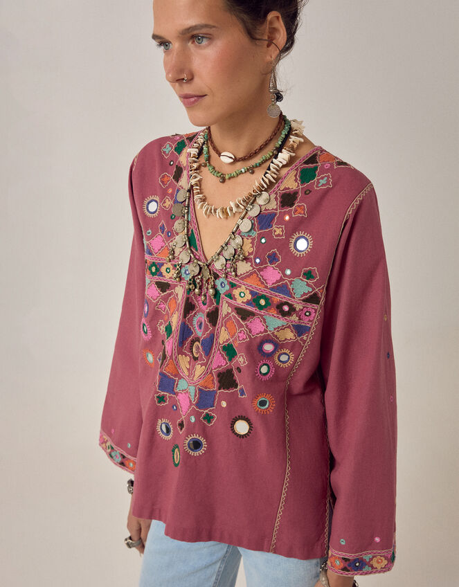 Maison Hotel Asha Mirror Embroidered Top, Pink (PINK), large