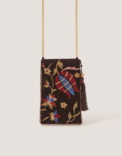 Hatti Embroidered Velvet Phone Bag, , large