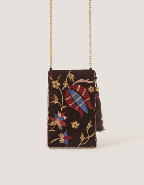 Hatti Embroidered Velvet Phone Bag, , large