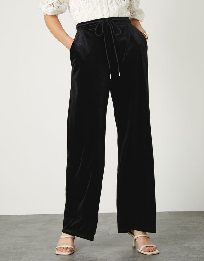 Velvet Wide Leg Jersey Trousers , Black (BLACK), large