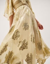 Lydia V-Neck Shimmer Midi Dress, Cream (CREAM), large