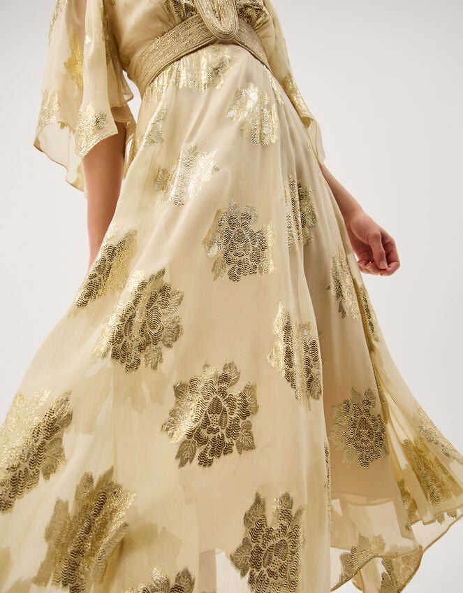 Lydia V-Neck Shimmer Midi Dress, Cream (CREAM), large