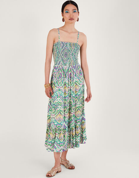 Geometric Print Bandeau Dress, White (WHITE), large