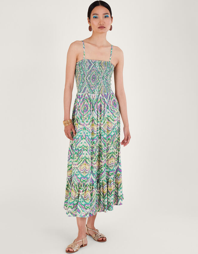 Geometric Print Bandeau Dress, White (WHITE), large