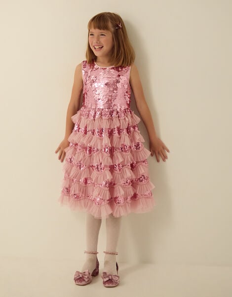 Ruffle Sequin Party Dress, Pink (PINK), large