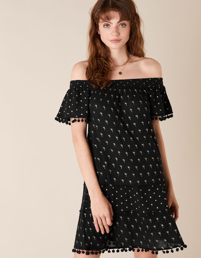 Foil Print Dress in Organic Cotton, Black (BLACK), large