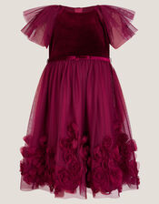 Eden Velvet Rose Appliqué Party Dress, Red (BURGUNDY), large