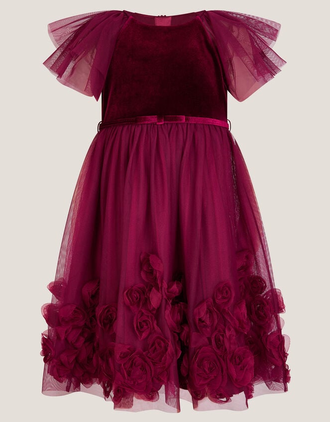 Eden Velvet Rose Appliqué Party Dress, Red (BURGUNDY), large