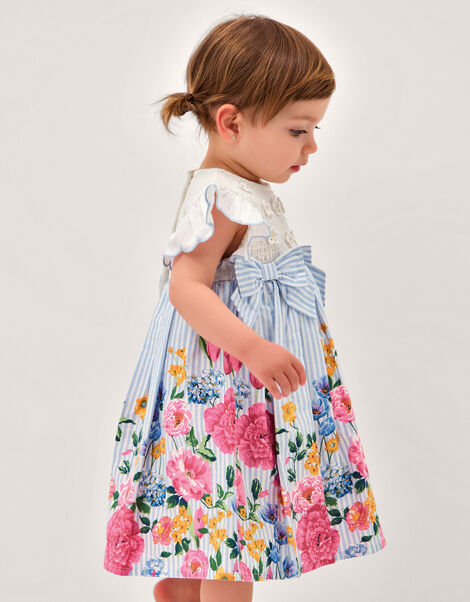 Baby Floral Print Cotton Dress, Blue (BLUE), large