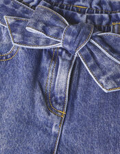 Belted Turn Up Denim Shorts , Blue (BLUE), large