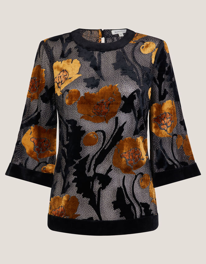 Reese Devoré Polka Dot Top, Black (BLACK), large