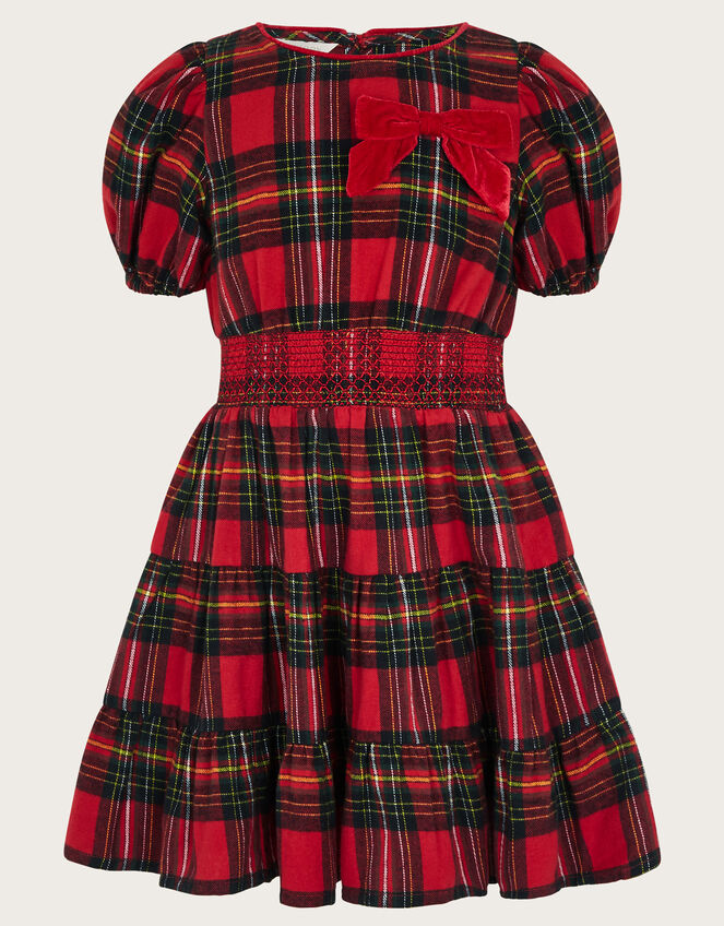 Puff Sleeve Tartan Dress, Red (RED), large