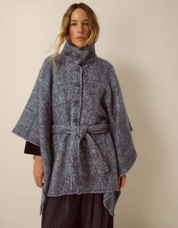 Cara Herringbone Cape Jacket, , large