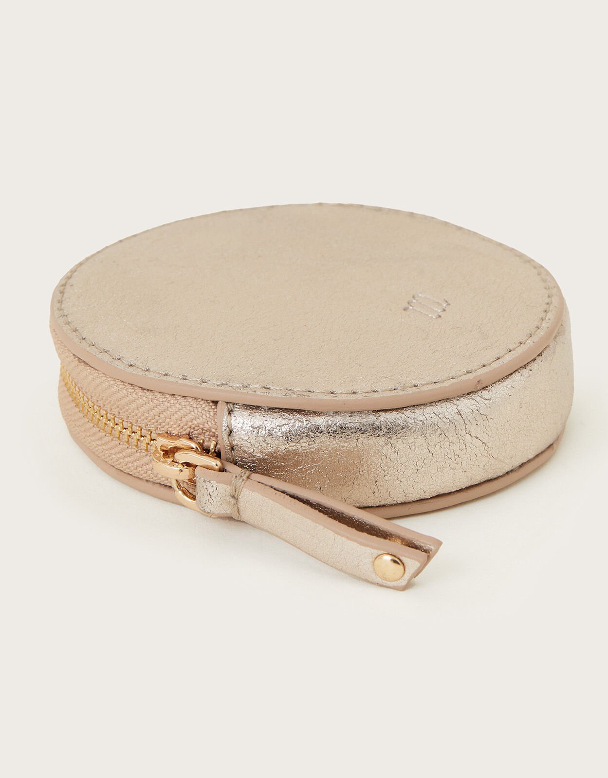 Metallic Leather Round Coin Purse Gold
