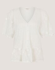 Freya V-Neck Floral Broderie Top, Ivory (IVORY), large