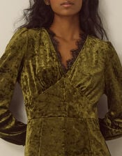 Jessi V-Neck Velvet Midi Dress, Green (KHAKI), large