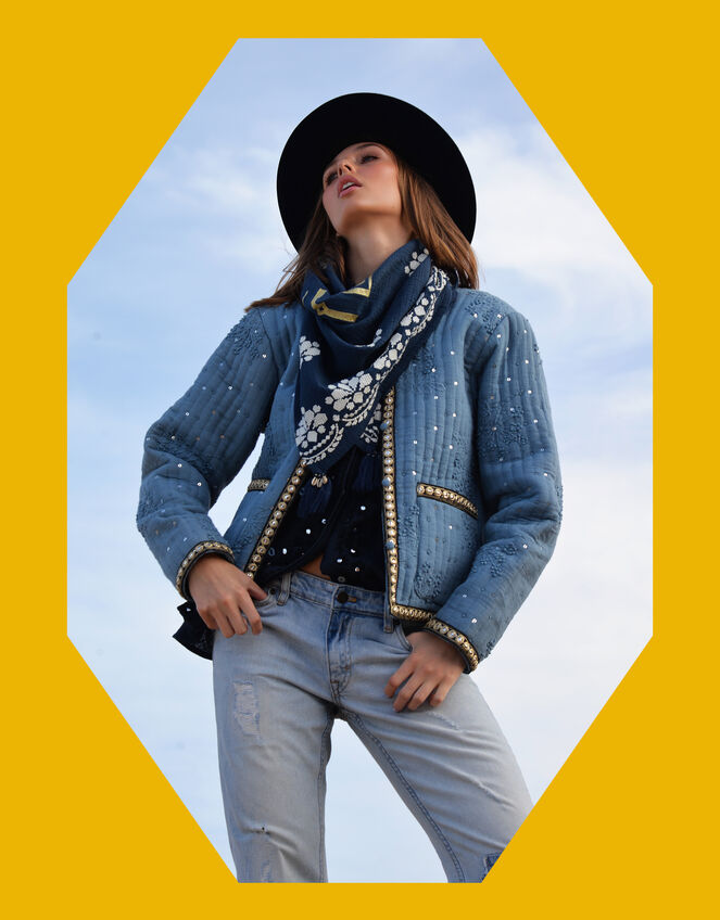 Wild Valentin Embellished Quilted Jacket, Blue (BLUE), large