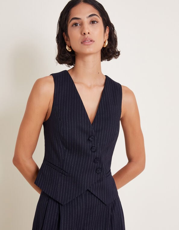 Paige Pinstripe Vest, Blue (NAVY), large