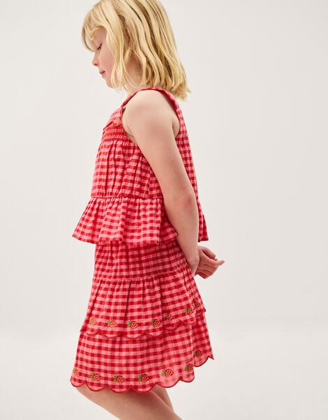 Strawberry Gingham Top & Skirt Set, Red (RED), large
