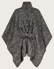 Kiri Belted Tweed Poncho Coat, , large