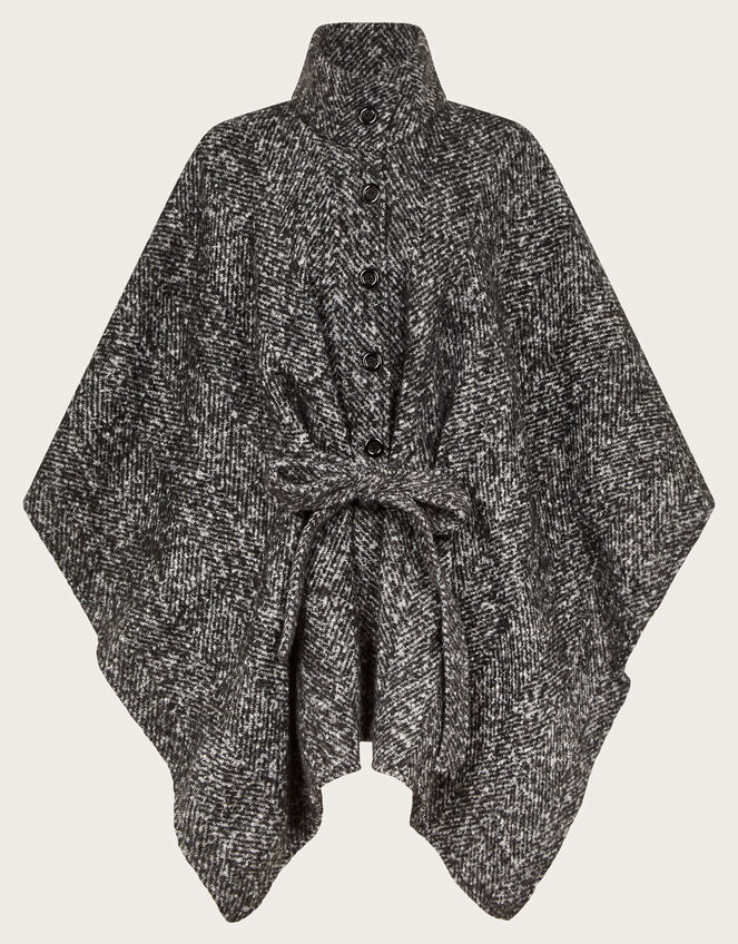 Kiri Belted Tweed Poncho Coat, , large