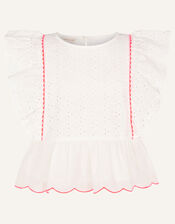 Frill Broderie Top, Ivory (IVORY), large