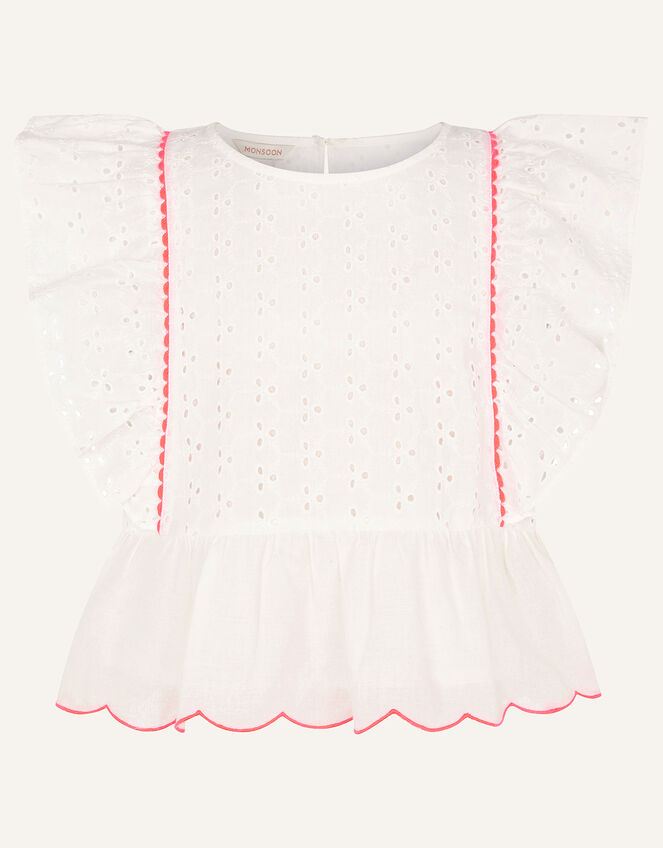 Frill Broderie Top, Ivory (IVORY), large
